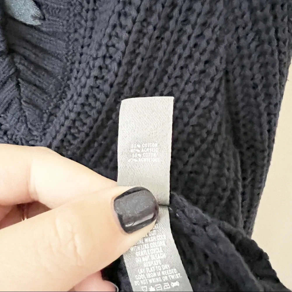 Aerie Chunky Lace Up Cable Knit Sweater Navy Blue XS NWT - Picture 6 of 7